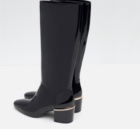 SOLD!!!!ZARA NEW LACQUERED BLACK LUXURY BOOTS 37.5 - Picture 4 of 8